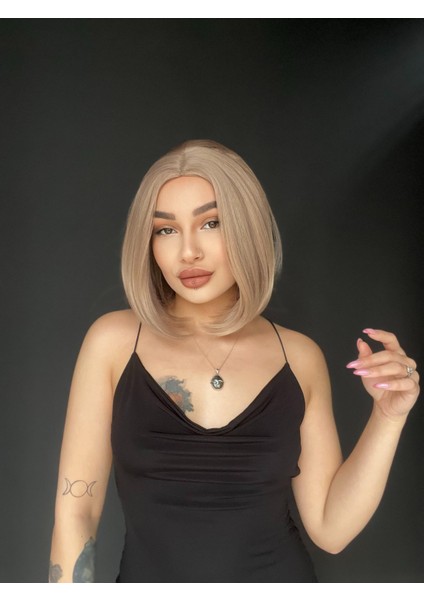 Perçemsiz Bob Kesim Tepe Kısmı Cilt Görünümlü Medikal Peruk Kül Grisi fiyatları