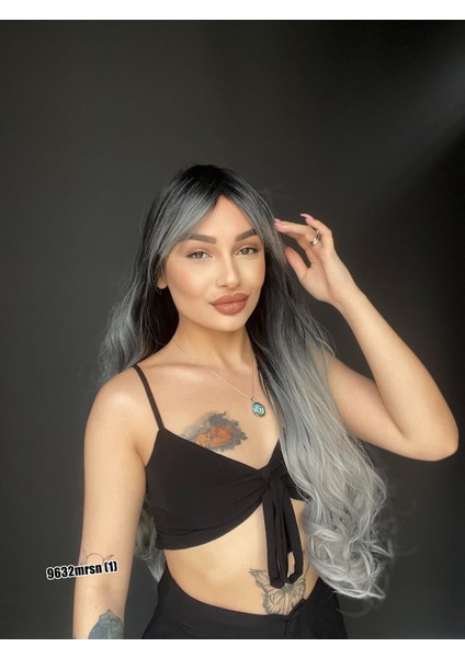 Ekstra Uzun Dalgalı Perçemli Medikal Fiber Peruk Siyah Gri Msn fiyatları