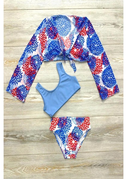 Yeni Sezon 3 Parça Trend Mini Pareolu Desenli Kız Çocuk Bikini Takımı