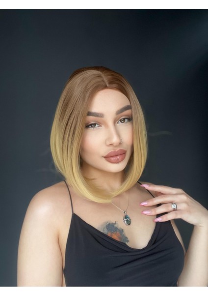 Perçemsiz Bob Kesim Tepe Kısmı Cilt Görünümlü Medikal Peruk Özel Seri Ombre