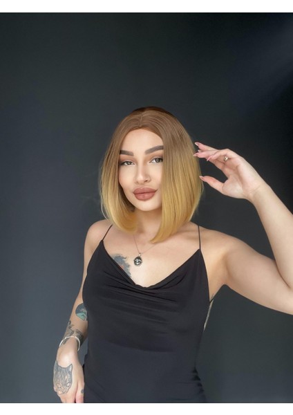Perçemsiz Bob Kesim Tepe Kısmı Cilt Görünümlü Medikal Peruk Özel Seri Ombre modelleri