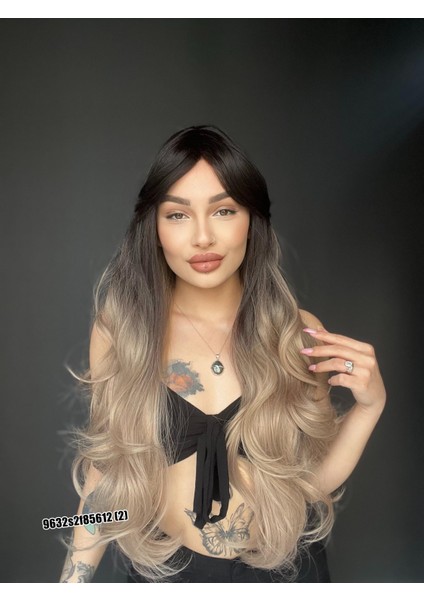 Ekstra Uzun Dalgalı Perçemli Medikal Fiber Peruk Siyah Küllü Gri