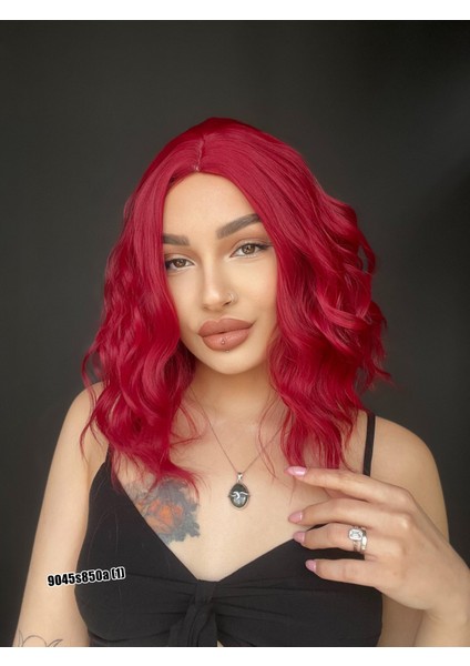 Bob Kesim Dalgalı Tepe Cilt Deri Görünümlü Medikal Peruk Perçemsiz Kızıl