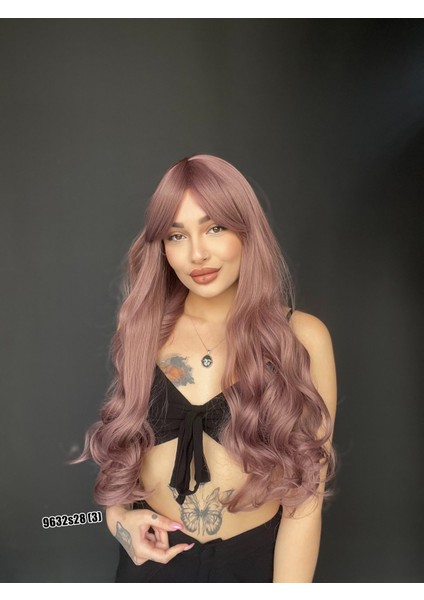 Ekstra Uzun Dalgalı Perçemli Medikal Fiber Peruk Leylak