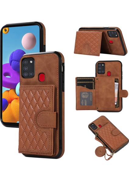 Samsung Galaxy A21S Telefon Kılıfı Tpu+Pu Deri Kart Tutuculu Telefon Kılıfı-Kahverengi (Yurt Dışından)