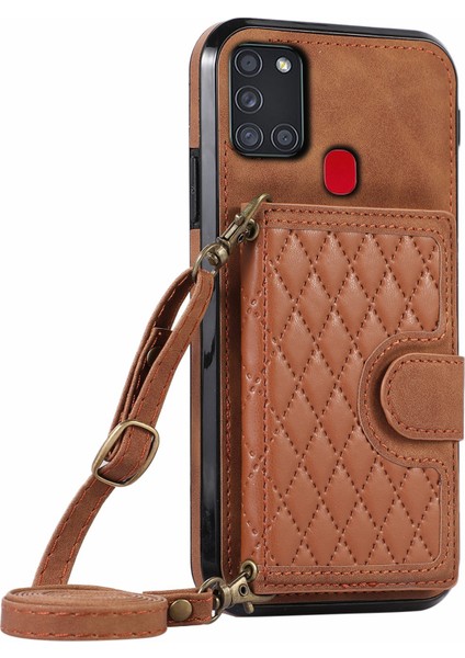 Samsung Galaxy A21S Telefon Kılıfı Tpu+Pu Deri Kart Tutuculu Telefon Kılıfı-Kahverengi (Yurt Dışından)