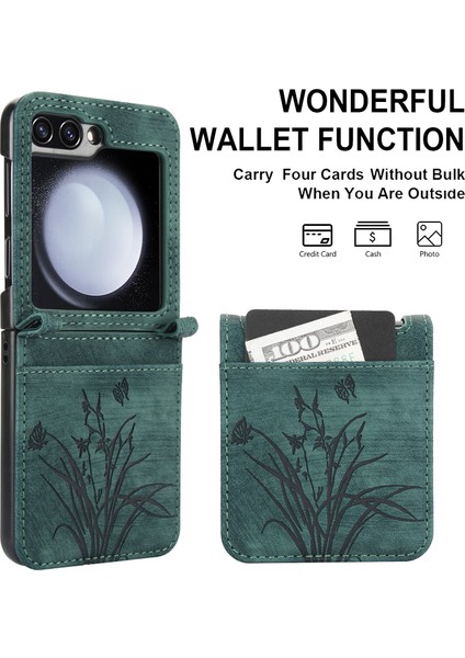 Samsung Galaxy Z Flip5 5g Orkide Desenli Pu Deri Telefon Kılıfı (Yurt Dışından)