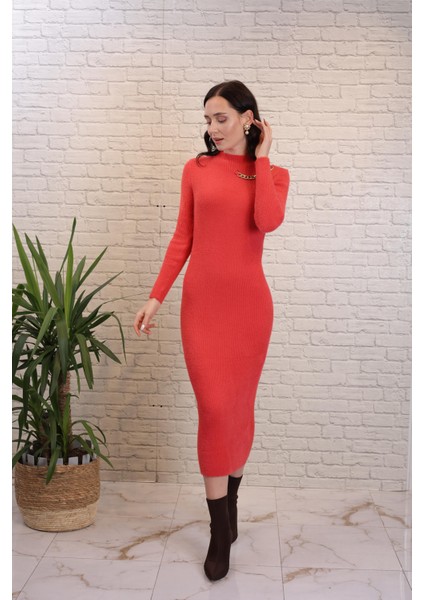 Butik Esra Kandemir Kadın Kışlık Triko Mercan Elbise 6098-2