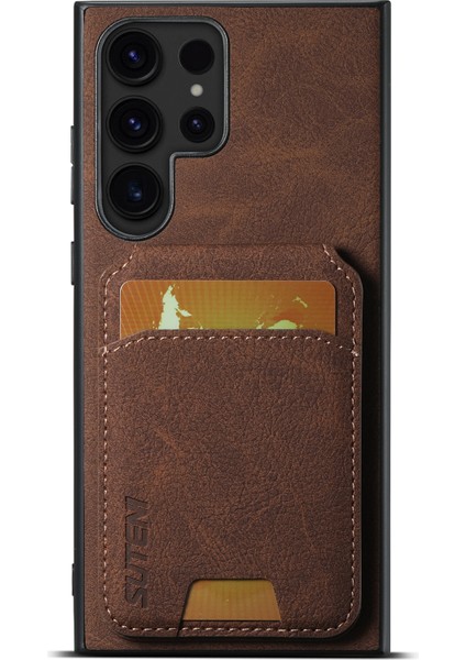 Samsung Galaxy S23 Ultra Kickstand Kart Yuvalı Deri Arka Kahverengi Telefon Kılıfı (Yurt Dışından)