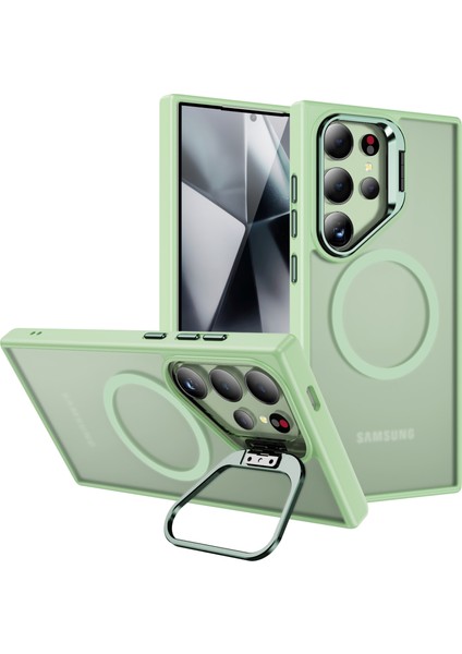 Samsung Galaxy S24 Ultra Pc+Tpu+Metal Kickstand Kabuk MagsafeGreen ile Uyumlu Telefon Kılıfı (Yurt Dışından)