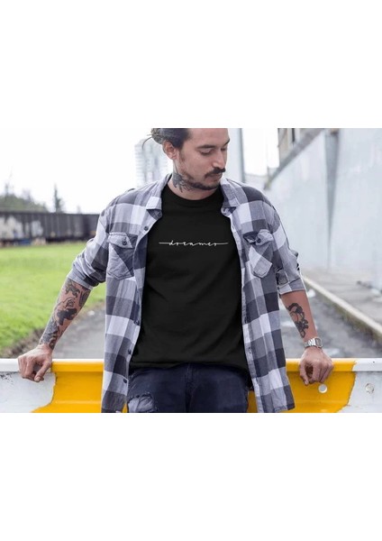 Erkek Bisiklet Yaka Baskılı Oversize T-Shirt - Siyah