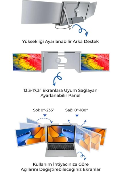 TRİMONİTÖR - 13.3" Taşınabilir Çoklu Monitör