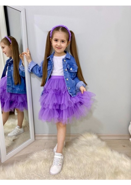 Nakış Işlemeli Kot Ceket Tütü Elbise Üçlü Kız Çocuk Kombin fiyatları