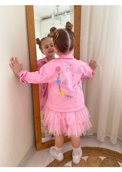 Nakış Işlemeli Kot Ceket Tütü Elbise Üçlü Kız Çocuk Kombin fiyatları