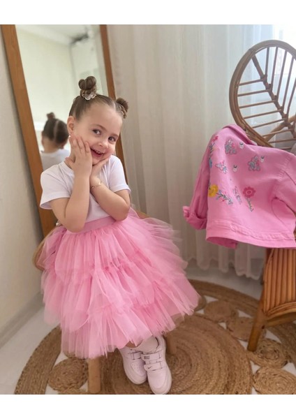 Nakış Işlemeli Kot Ceket Tütü Elbise Üçlü Kız Çocuk Kombin fırsatları