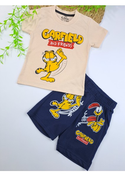 Erkek Çocuk Yazlık Şort Tişort Ikili Takım Garfield Baskı Detaylı