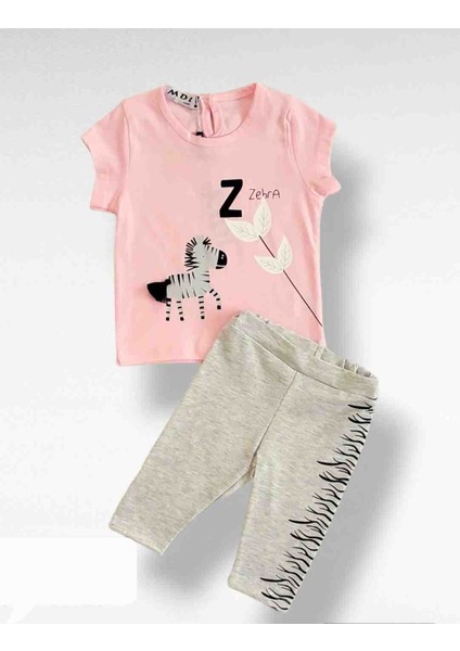 Kız Bebek Çocuk Zebra Model Taytlı Pembe Alt Üst Takım Eşofman