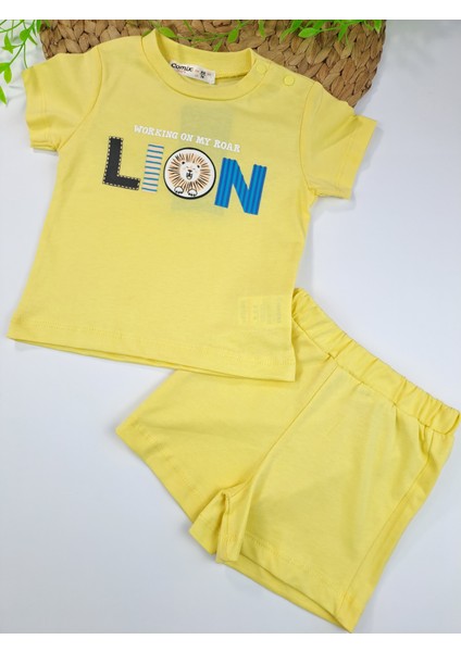 Erkek Çocuk Şort Tişort Ikili Takım Kırmızı ve Sarı Renk Seçenekleri Lion Baskı Detaylı
