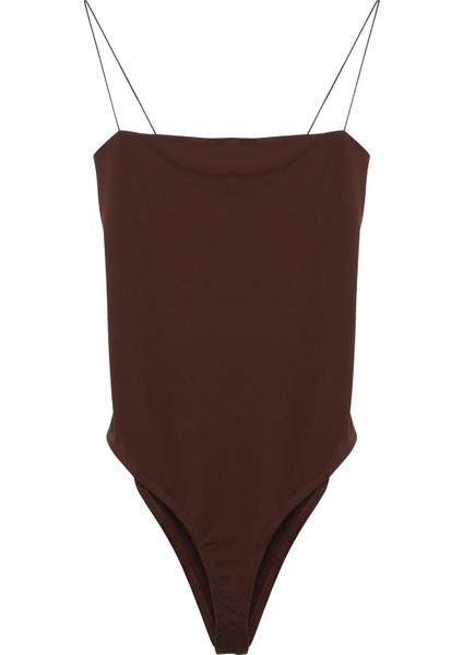 Ince Askılı Bodysuit Koyu Kahve