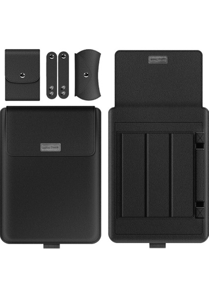 4 Adet/takım Darbeye Dayanıklı Taşıma Çantası 13/14 Inç Dizüstü Bilgisayarlar Için Taşınabilir Kol Çantası Çizilmez Pu Deri Saklama Çantası Saplı Askı-Siyah (Yurt Dışından)