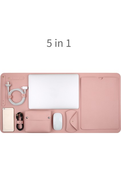 13.3 Inç Macbook 5'i Bir Arada Pvc Dizüstü Bilgisayar Kol Çantası + Kablo Düzeni + Güç Adaptörü Paketi + Fare Çantası + Masa Mat-Pembe (Yurt Dışından)