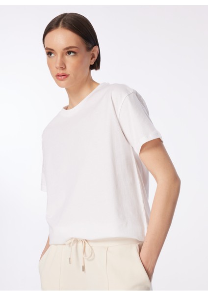 Beyaz Kadın Bisiklet Yaka Basic T-Shirt F4SL-TST0358