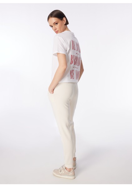 Beyaz Kadın Bisiklet Yaka Basic T-Shirt F4SL-TST0358 modelleri