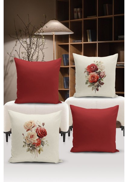 Flower/vintage Serisi Çift Tarafı Dijital Baskılı 4'lü Kırlent Kılıfı Seti (Cushion Cover Set)