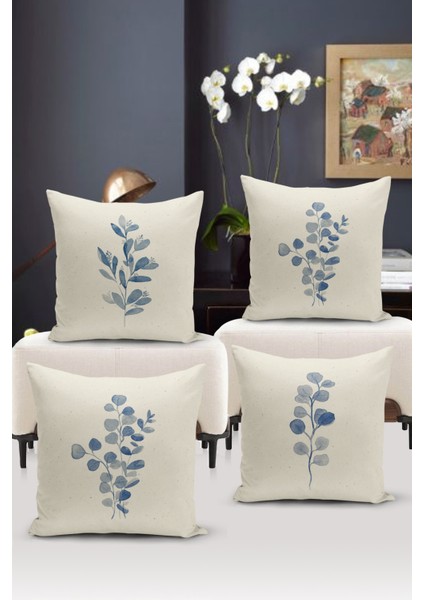Flower/vintage Serisi Çift Tarafı Dijital Baskılı 4'lü Kırlent Kılıfı Seti (Cushion Cover Set)