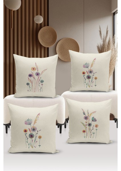 Flower/vintage Serisi Çift Tarafı Dijital Baskılı 4'lü Kırlent Kılıfı Seti (Cushion Cover Set)
