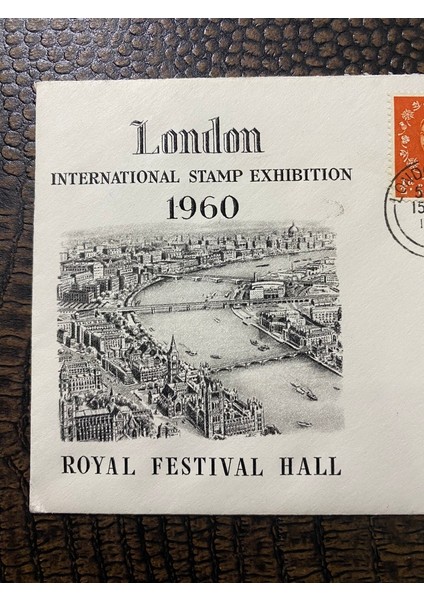 Ingiltere London International Stamp Exhibition Kraliçe Pullu 1960 Özel Gün Damgalı Zarf Uluslararası Pul Sergisine Ait Damga Postadan Gemçiş
