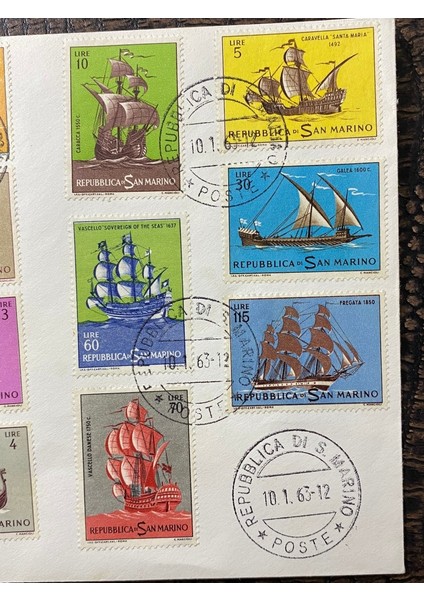 Repubblica S. Marino &quot;storia Della Nave&quot; 1963 Yelkenli/ Gemi Temalı Ilk Gün Zarfı Fdc 1963 Tam Seri ***nadir*** fırsatları