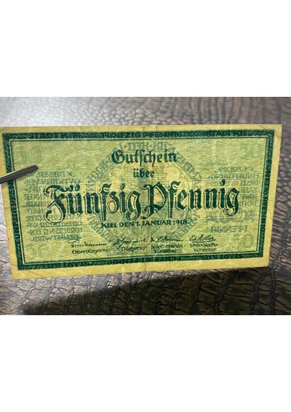 Almanya Reich Dönemi 1918 Gutschein Über Fünfzig (50) Pfennig Stadt Kiel Notgeld Acil Durum Parası