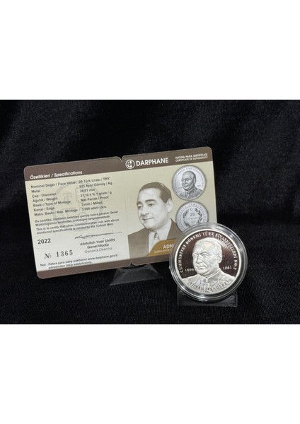 Adnan Menderes - Cumhuriyet Dönemi Türk Siyasetçileri No:2 Gümüş Hatıra Para Çil