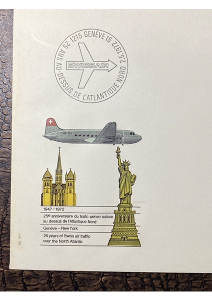 1972 Isvicre Hava Yollarının Swiss Air Kuzey Atlantic Uçuşlarının 25. Yıl Dönümü Geneve - New York Kennedy Int. Airport ve Özel Ilk Gün Damgalı Zarf Fdc fiyatları