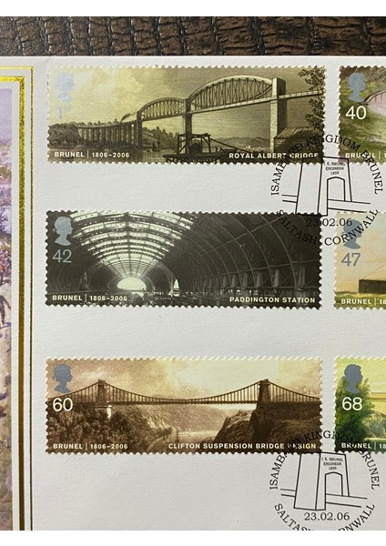 Ingiltere Köprü Mimarı Isambard Kingdom Brunel Tren Köprüleri Temalı 2006 Limitli, Islak Imzalı, Tam Seri Pullu Buckingham Zarf Limited No: 279/350