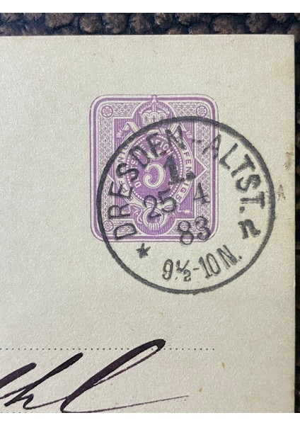 Antiye Almanya Reich Dönemine Ait 1883 Yılında Postadan Geçmiş Dresden Damgalı Posta Kartı Kendinden Pullu 5 Pfennig Deutsches Reich fiyatları