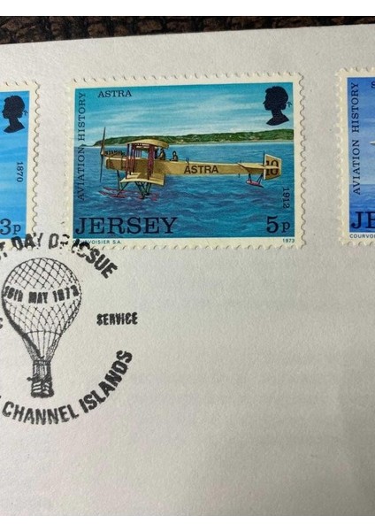 Ingiliz Sömürge Ingiltere Ilk Gün Zarfı ve Pulları Fdc Jersey Uçak Havacılık Temalı Damgalı Tam Seri Jersey 1973, Manned Flight History indirimleri