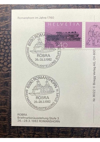 Helvetia Tren Tema Pullu Özel Gün Damgalı Romanshorn Isviçre Postakartı 1982 Yılına Ait modelleri