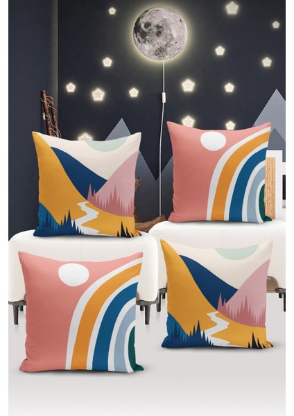 Çocuk Bebek Çift Tarafı Dijital Baskılı 4'lü Kırlent Kılıfı Seti (Kids Children Cushion Cover)