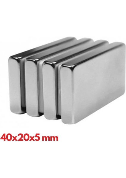 100 Adet 40 x 20 x 5 mm Neodyum Mıknatıs , Köşeli N35 Nikel Kaplamalı Kaliteli ve Dayanıklı Ürün ( Lisinya )