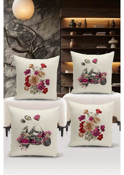 Flower/vintage Serisi Çift Tarafı Dijital Baskılı 4'lü Kırlent Kılıfı Seti (Cushion Cover Set)