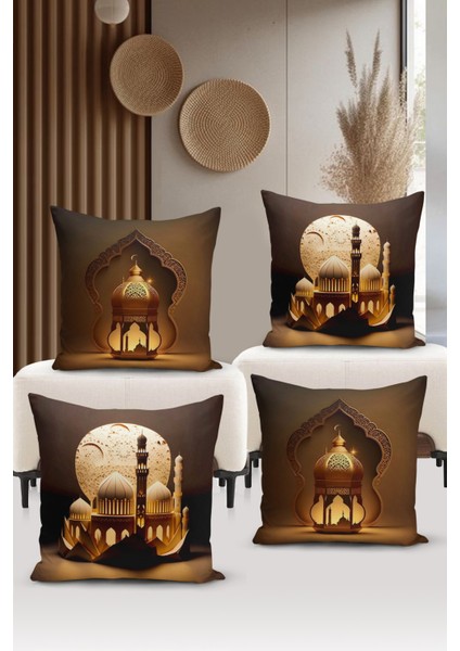 Ramazan Serisi Çift Tarafı Dijital Baskılı 4'lü Kırlent Kılıfı Seti (Ramadan Cushion Cover Set)