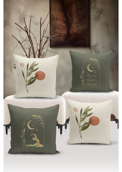 Minimalist Serisi Çift Tarafı Dijital Baskılı 4'lü Kırlent Kılıfı Seti (Minimalist Cover Set)