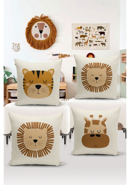 Çocuk Bebek Çift Tarafı Dijital Baskılı 4'lü Kırlent Kılıfı Seti (Kids Children Cushion Cover)