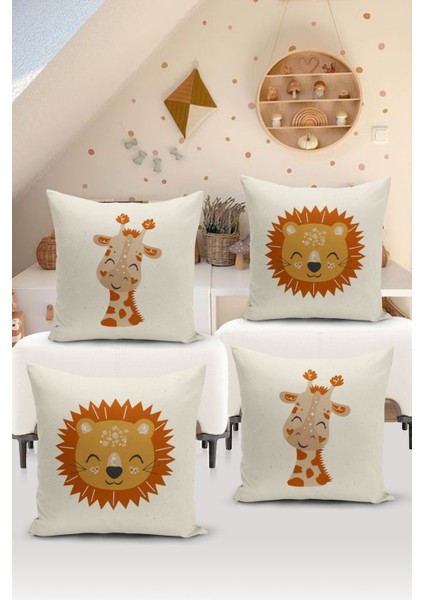 Çocuk Bebek Çift Tarafı Dijital Baskılı 4'lü Kırlent Kılıfı Seti (Kids Children Cushion Cover)