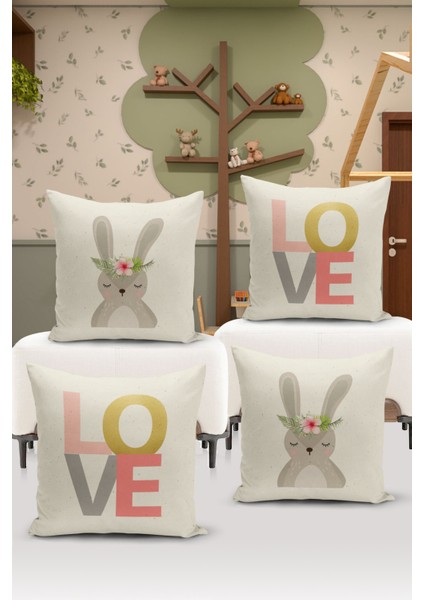 Çocuk Bebek Çift Tarafı Dijital Baskılı 4'lü Kırlent Kılıfı Seti (Kids Children Cushion Cover)