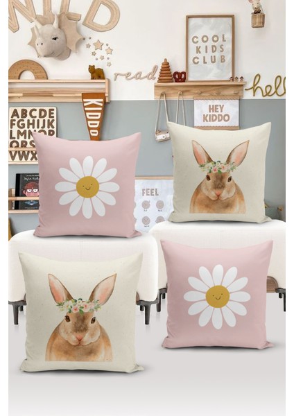 Çocuk Bebek Çift Tarafı Dijital Baskılı 4'lü Kırlent Kılıfı Seti (Kids Children Cushion Cover)