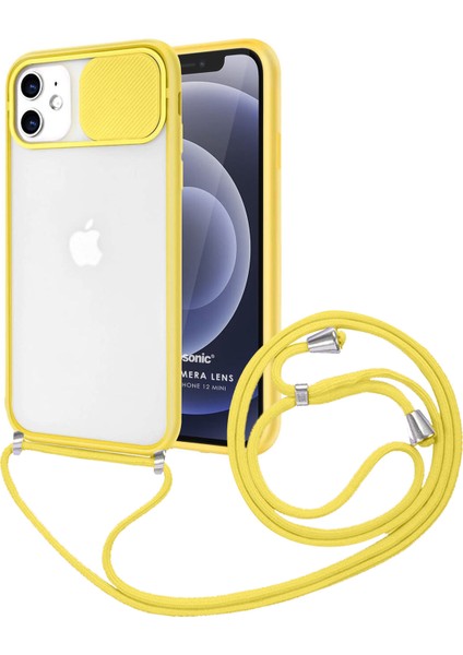 Apple iPhone 12 Mini Uyumlu Ipli Kızaklı Buzlu Arka Koruma Kılıf