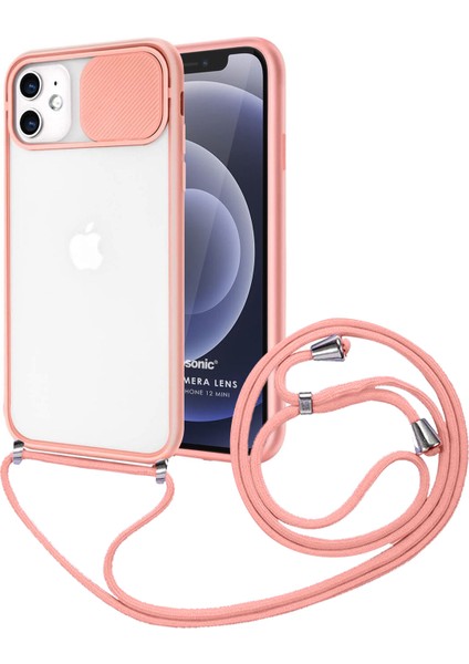 Apple iPhone 12 Mini Uyumlu Ipli Kızaklı Buzlu Arka Koruma Kılıf